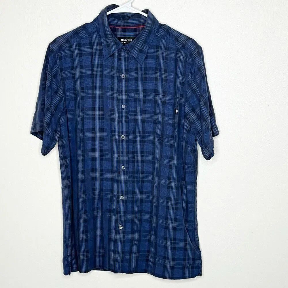 Marmot Short Sleeve Blue Plaid Button Down Shirt - Men’s US M